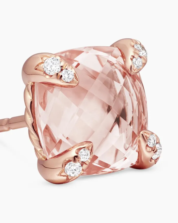 Chatelaine Stud Earrings In 18K Rose Gold With Morganite And Diamonds 8mm Women David Yurman Stud Chatelaine Stud Earrings In 18K Rose Gold With Morganite And Diamonds 8mm Women David Yurman Stud