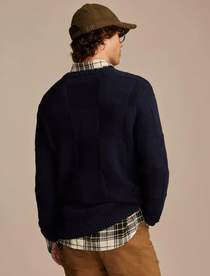 Check Stitch Crew Neck Sweater Ocean Deep Men Lucky Brand Sweaters