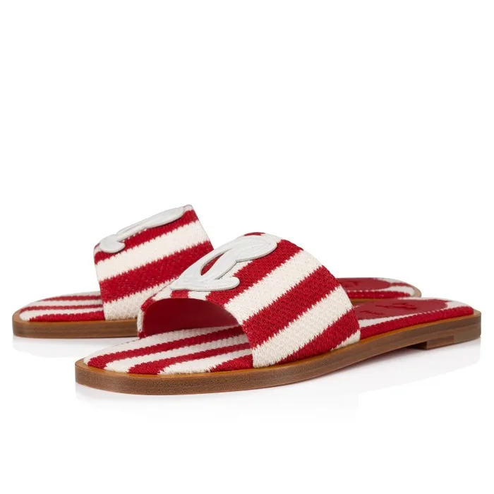 Christian Louboutin Flats and Loafers Women CL Mule Mules 8211 Malha Printed Fabric 8211 Loubi
