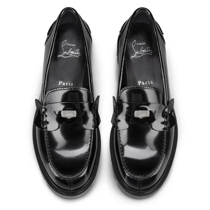 Christian Louboutin Flats and Loafers Women Penny Lug Loafers 8211 Abrasivato Calf Leather 8211 Black