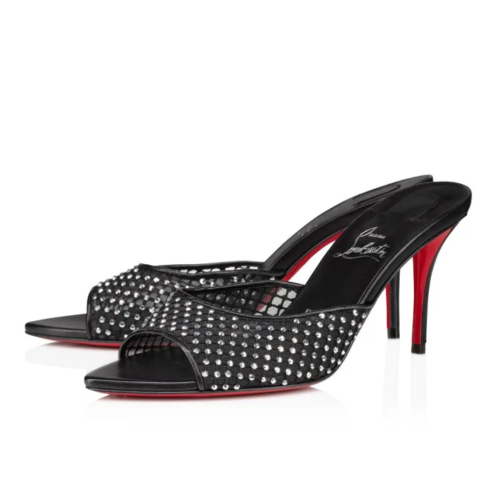Christian Louboutin Sandals and Slides Women Apostropha Mule Mesh Strass 80 Mm Mules 8211 Mesh Nappa Leather And Strass 8211 Black