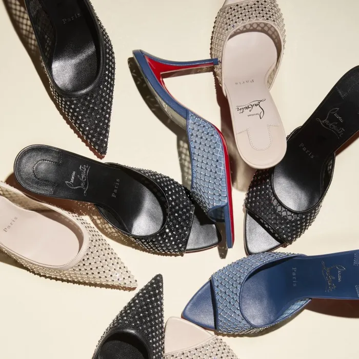 Christian Louboutin Sandals and Slides Women Apostropha Mule Mesh Strass 80 Mm Mules 8211 Mesh Nappa Leather And Strass 8211 Black