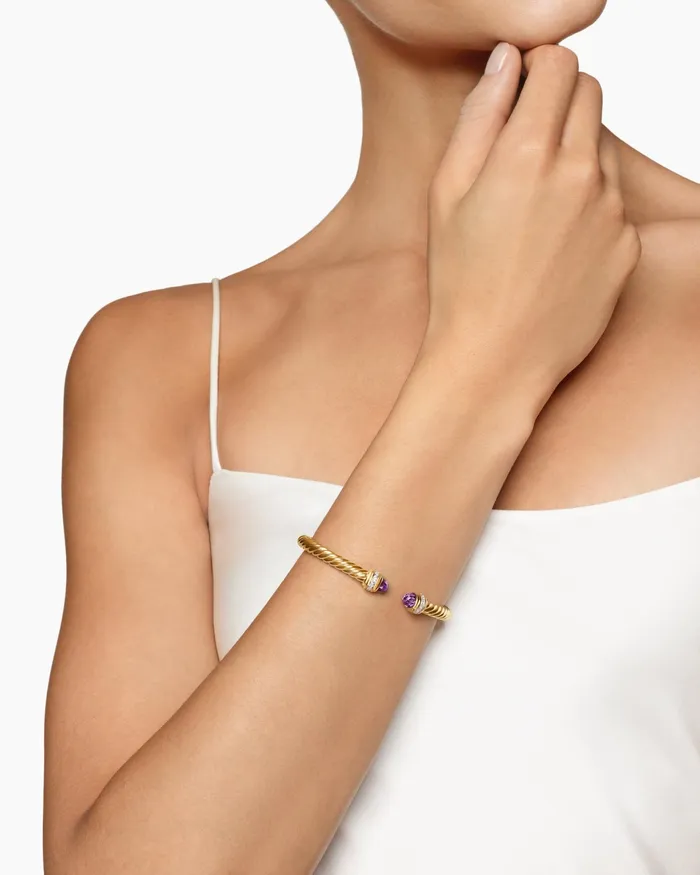 Classic Cablespira Bracelet In 18K Yellow Gold With Diamonds 5mm Women David Yurman Cuff