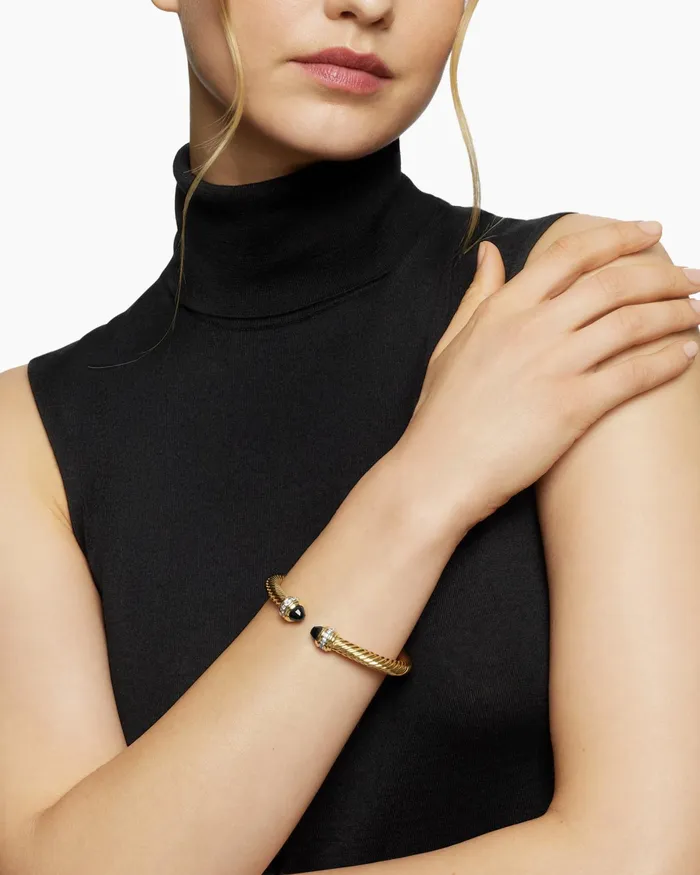 Classic Cablespira Bracelet In 18K Yellow Gold With Diamonds 7mm Women David Yurman Cuff Classic Cablespira Bracelet In 18K Yellow Gold With Diamonds 7mm Women David Yurman Cuff