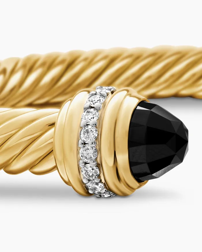 Classic Cablespira Bracelet In 18K Yellow Gold With Diamonds 7mm Women David Yurman Cuff Classic Cablespira Bracelet In 18K Yellow Gold With Diamonds 7mm Women David Yurman Cuff