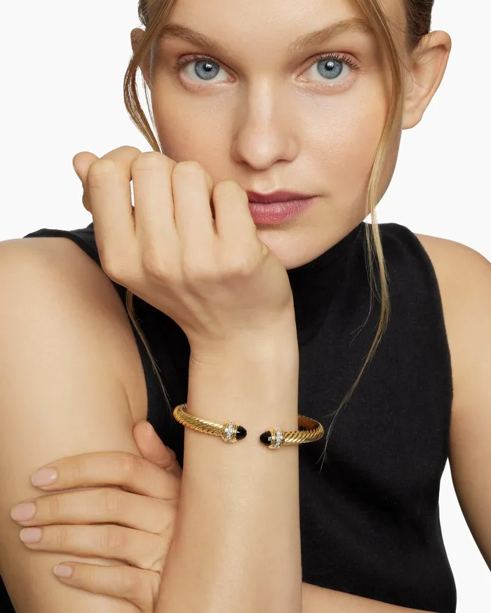 Classic Cablespira Bracelet In 18K Yellow Gold With Diamonds 7mm Women David Yurman Cuff Classic Cablespira Bracelet In 18K Yellow Gold With Diamonds 7mm Women David Yurman Cuff