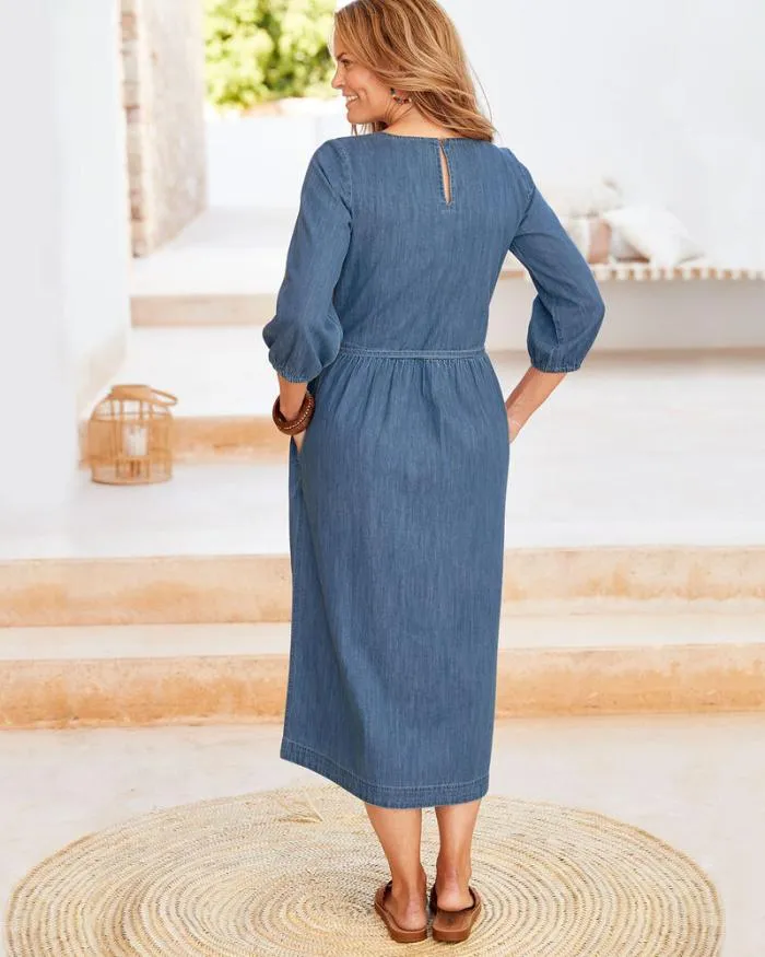 Cotton Traders Dresses Maeve Sleeve Denim Midi Dress 8211 Women
