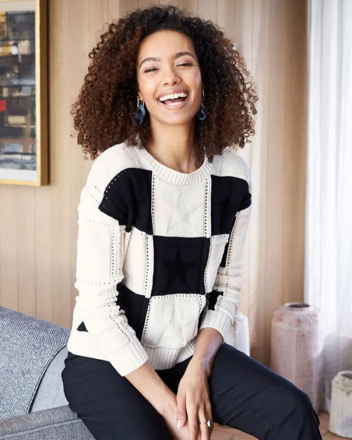 Cotton Traders Knitwear Checkerboard Patchwork Jumper 8211 Women