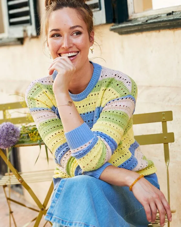 Cotton Traders Knitwear Sunshine Stripe Pointelle Jumper 8211 Women