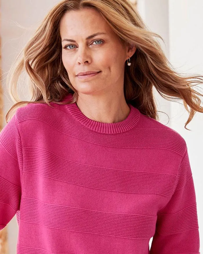 Cotton Traders Knitwear Textured Cotton Crew Neck Jumper 8211 WomenMenUnisex