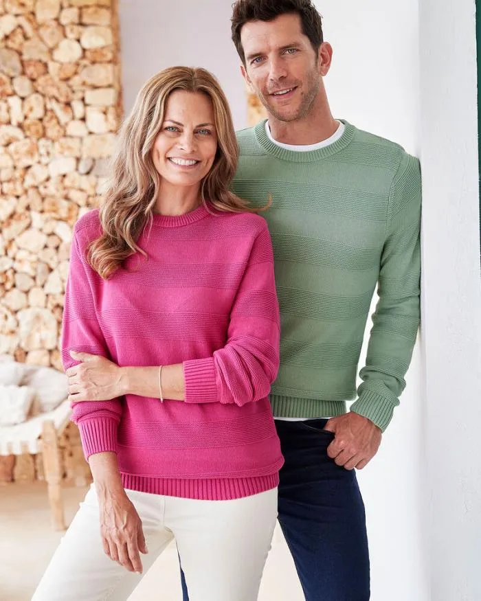 Cotton Traders Knitwear Textured Cotton Crew Neck Jumper 8211 WomenMenUnisex