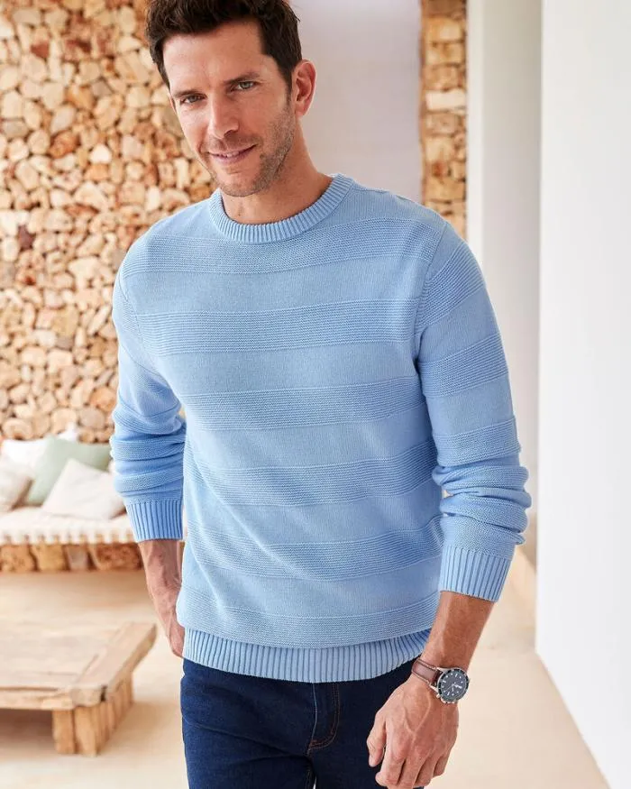Cotton Traders Knitwear Textured Cotton Crew Neck Jumper 8211 WomenMenUnisex