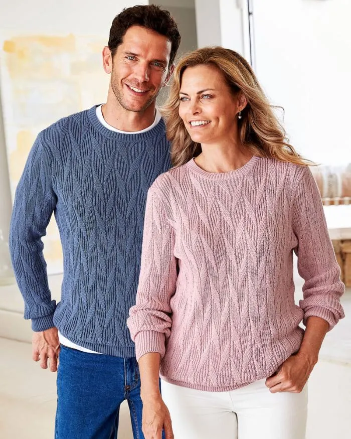 Cotton Traders Knitwear Textured Knit Crew Neck Jumper 8211 WomenMenUnisex