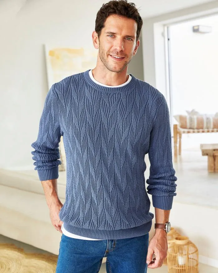 Cotton Traders Knitwear Textured Knit Crew Neck Jumper 8211 WomenMenUnisex