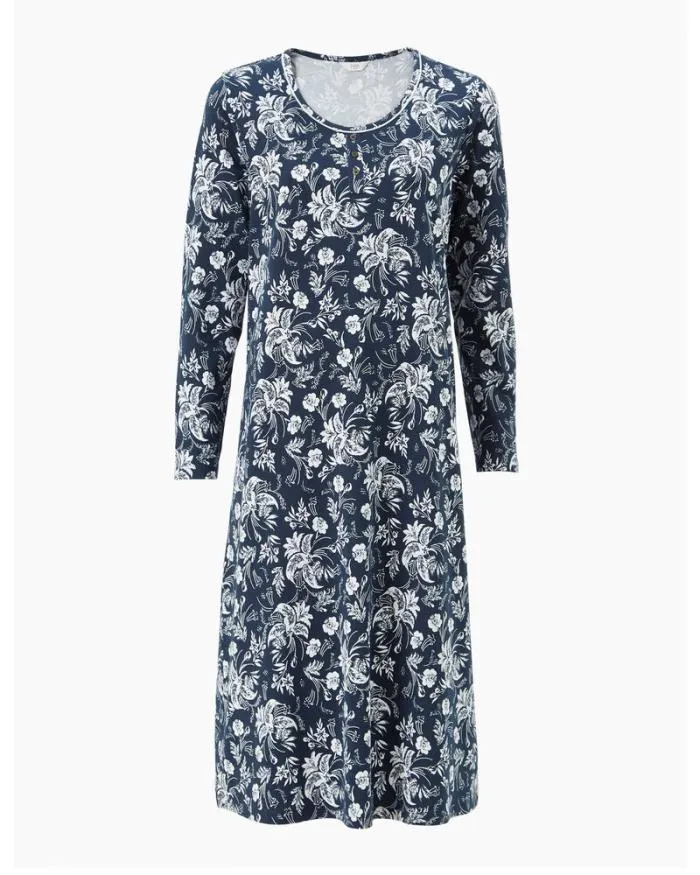 Cotton Traders Nightwear Mock Button Neck Print Nightdress 8211 Women