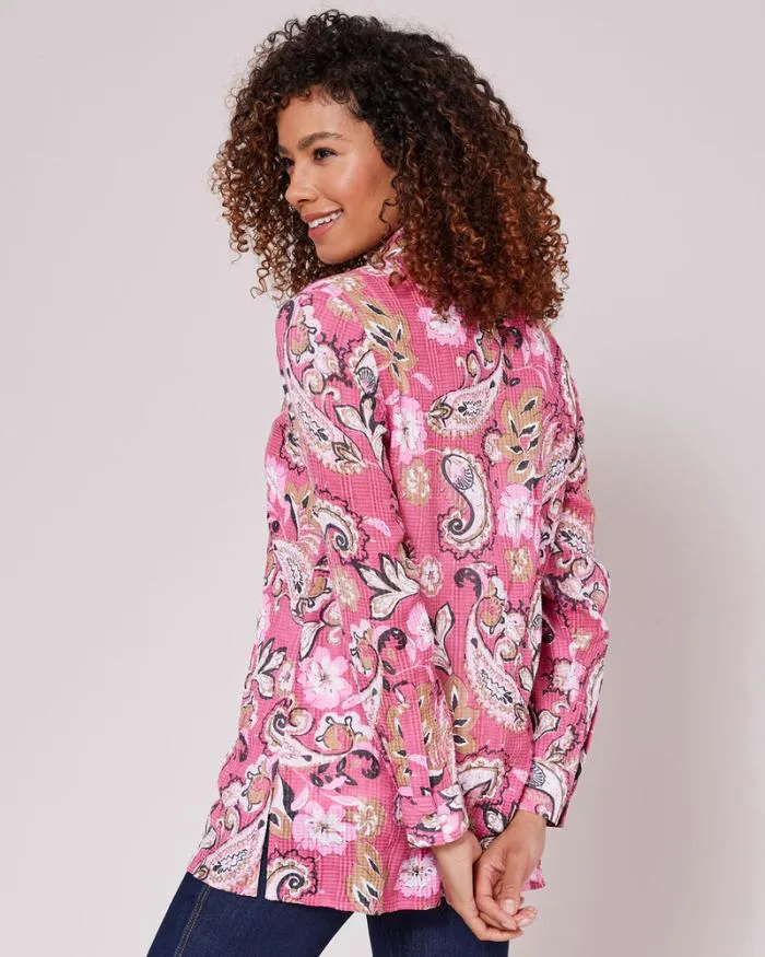 Cotton Traders Shirts and Blouses Seersucker Long Sleeve Print Shirt 8211 Women