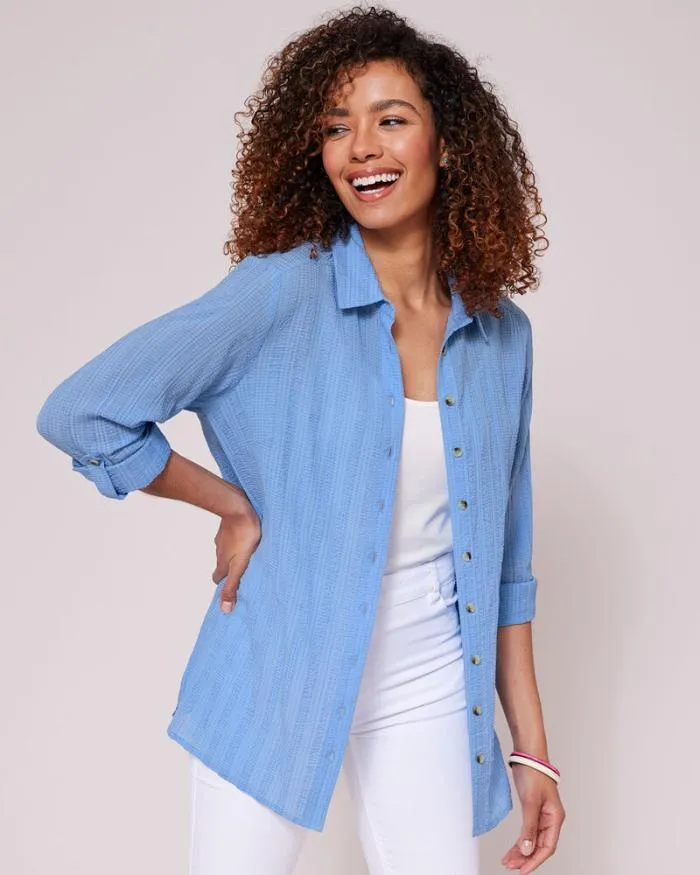 Cotton Traders Shirts and Blouses Seersucker Long Sleeve Shirt 8211 Women