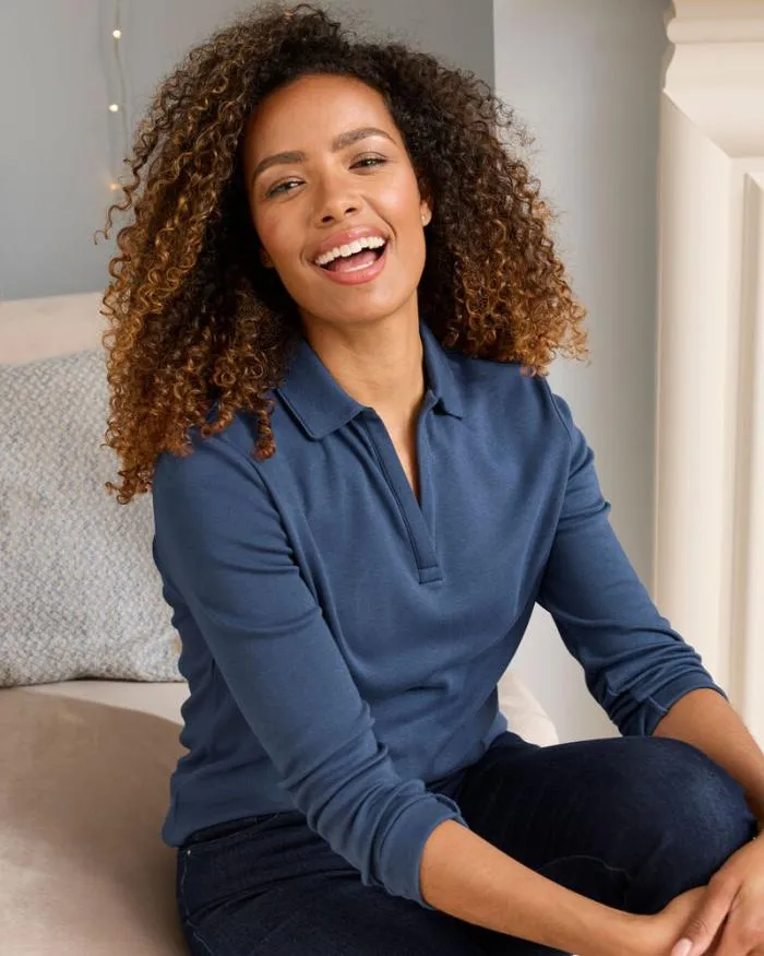 Cotton Traders Tops and TShirts CosyUp Long Sleeve Polo Shirt 8211 Women