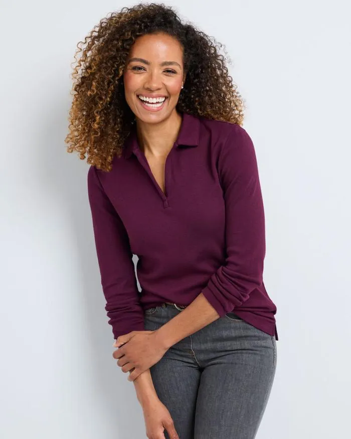 Cotton Traders Tops and TShirts CosyUp Long Sleeve Polo Shirt 8211 Women