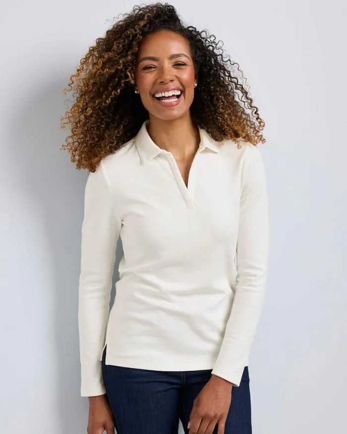 Cotton Traders Tops and TShirts CosyUp Long Sleeve Polo Shirt 8211 Women
