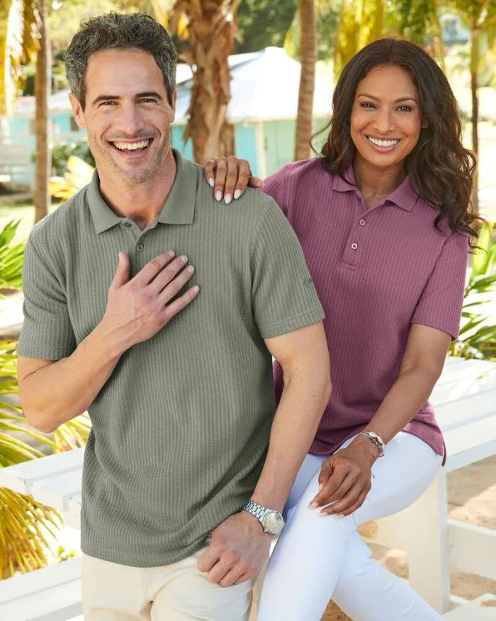 Cotton Traders Tops and TShirts Seersucker Polo Shirt 8211 WomenMenUnisex