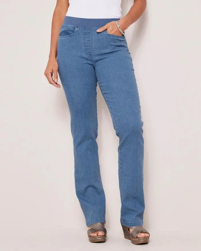 Cotton Traders Trousers Premium PullOn Denim StraightLeg Jeans 8211 Women