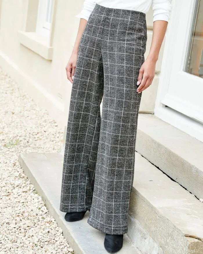 Cotton Traders Trousers PullOn Check WideLeg Trousers 8211 Women