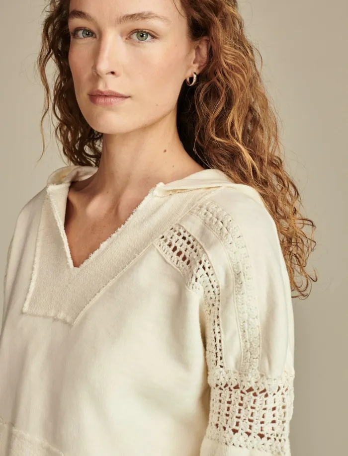 Crochet Trim Baja Hoodie Tofu Women Lucky Brand Knit Tops