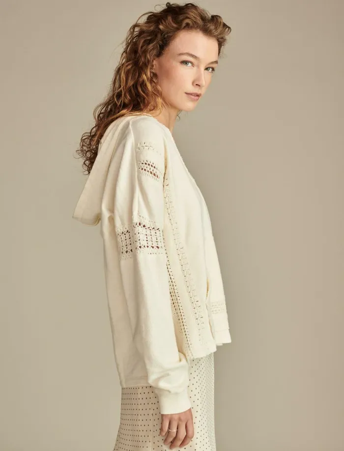 Crochet Trim Baja Hoodie Tofu Women Lucky Brand Knit Tops