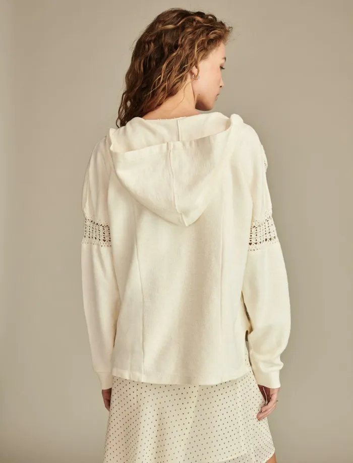 Crochet Trim Baja Hoodie Tofu Women Lucky Brand Knit Tops