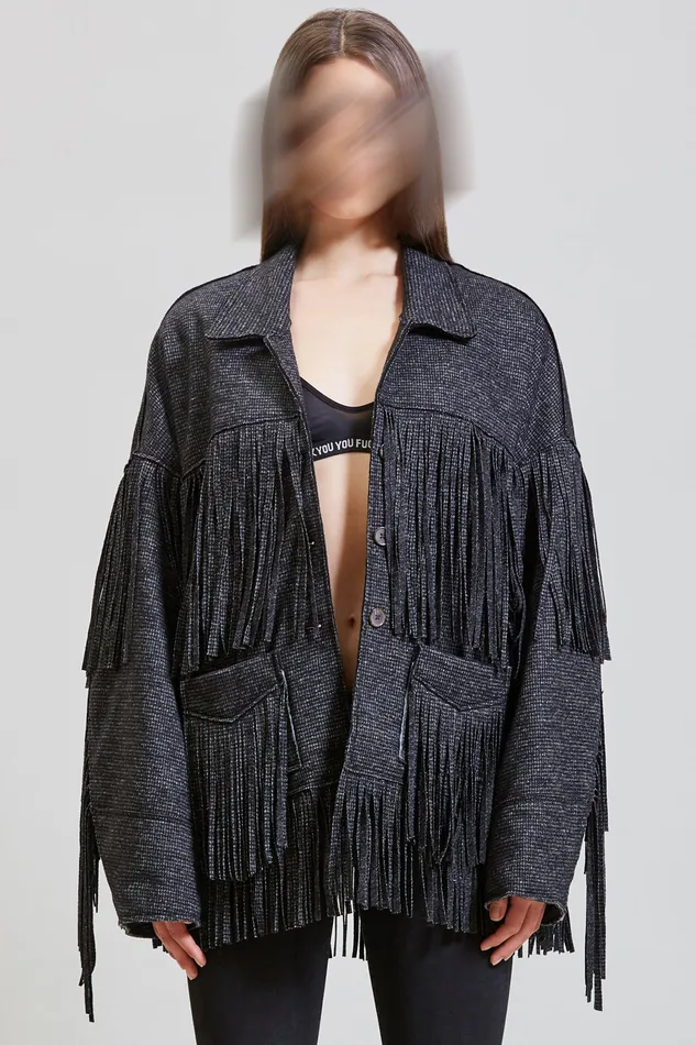 Crockett Fringe Jacket 8211 Grey Houndstooth Women Jackets and Coats R13