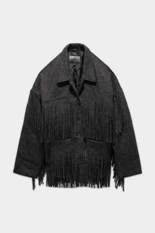 Crockett Fringe Jacket 8211 Grey Houndstooth Women Jackets and Coats R13
