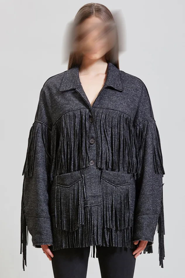 Crockett Fringe Jacket 8211 Grey Houndstooth Women Jackets and Coats R13