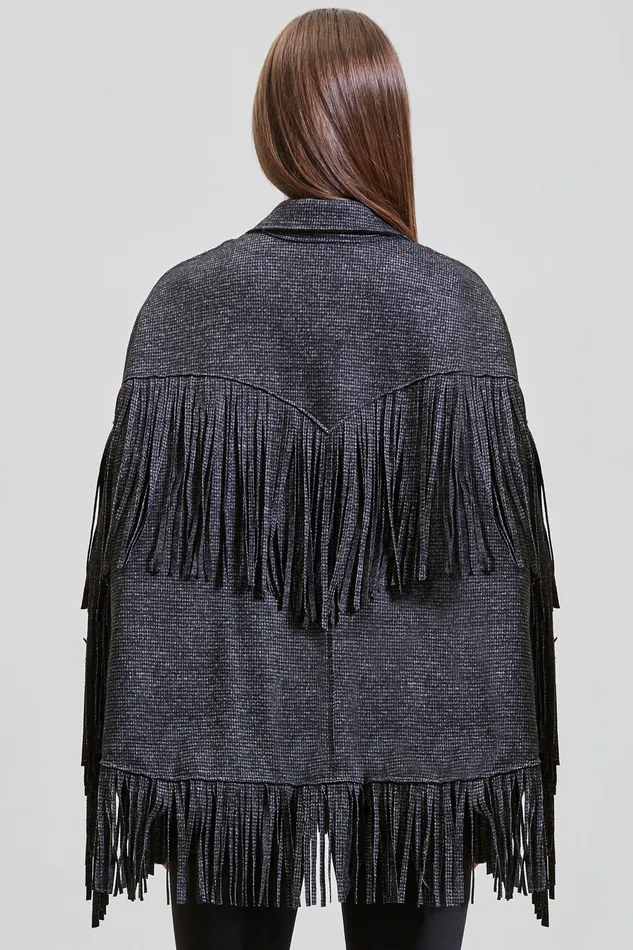 Crockett Fringe Jacket 8211 Grey Houndstooth Women Jackets and Coats R13