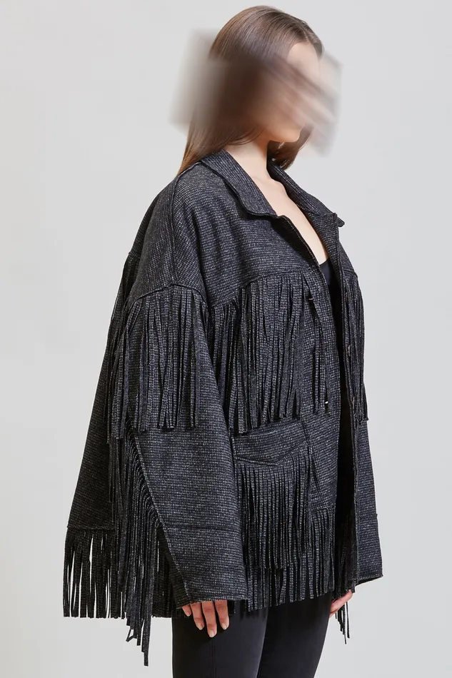 Crockett Fringe Jacket 8211 Grey Houndstooth Women Jackets and Coats R13