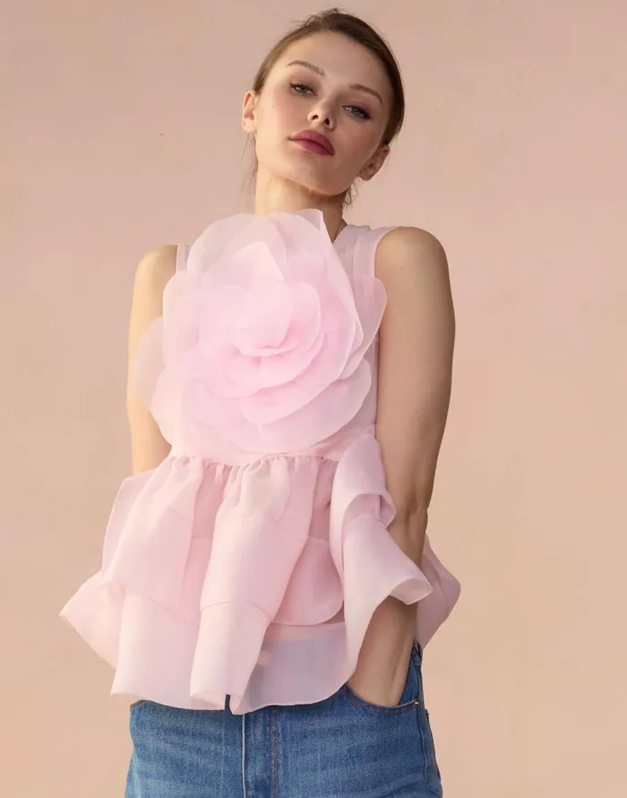 Cynthia Rowley Chloe Organza Flower Top Women Tops Cynthia Rowley Chloe Organza Flower Top Women Tops