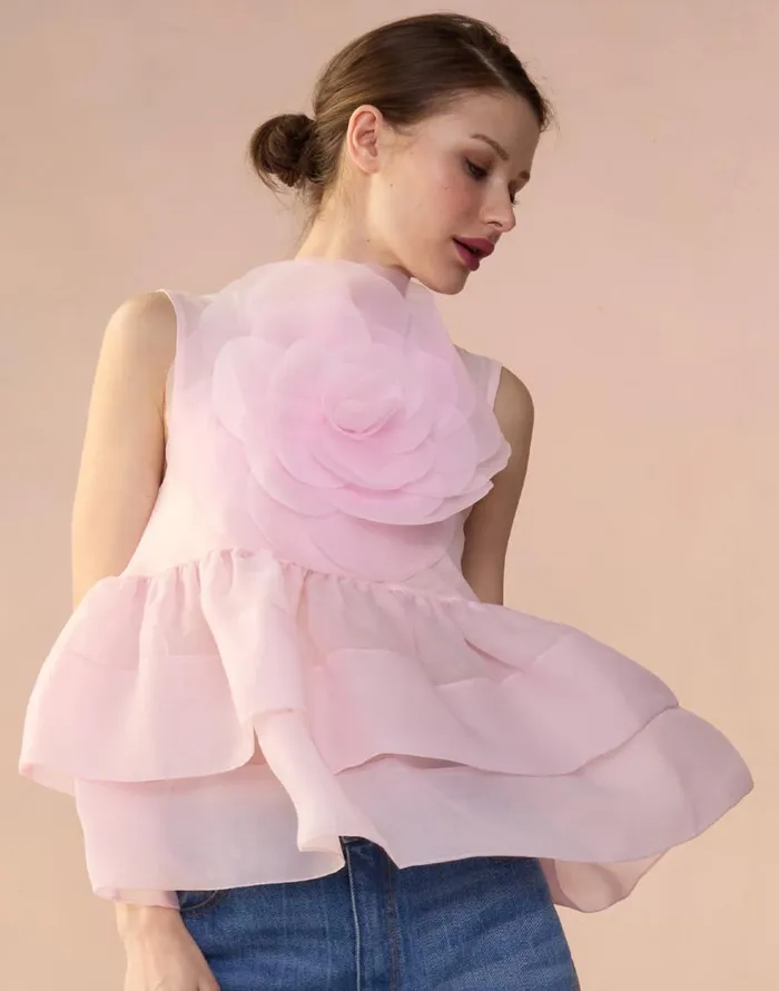 Cynthia Rowley Chloe Organza Flower Top Women Tops Cynthia Rowley Chloe Organza Flower Top Women Tops