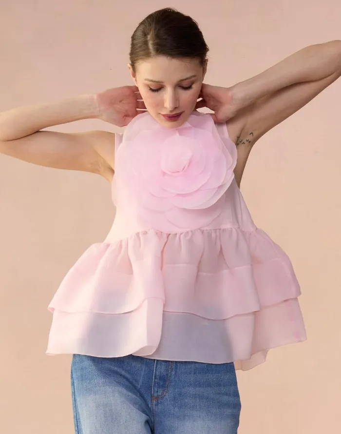Cynthia Rowley Chloe Organza Flower Top Women Tops Cynthia Rowley Chloe Organza Flower Top Women Tops