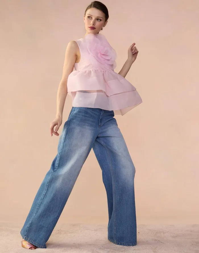 Cynthia Rowley Chloe Organza Flower Top Women Tops Cynthia Rowley Chloe Organza Flower Top Women Tops