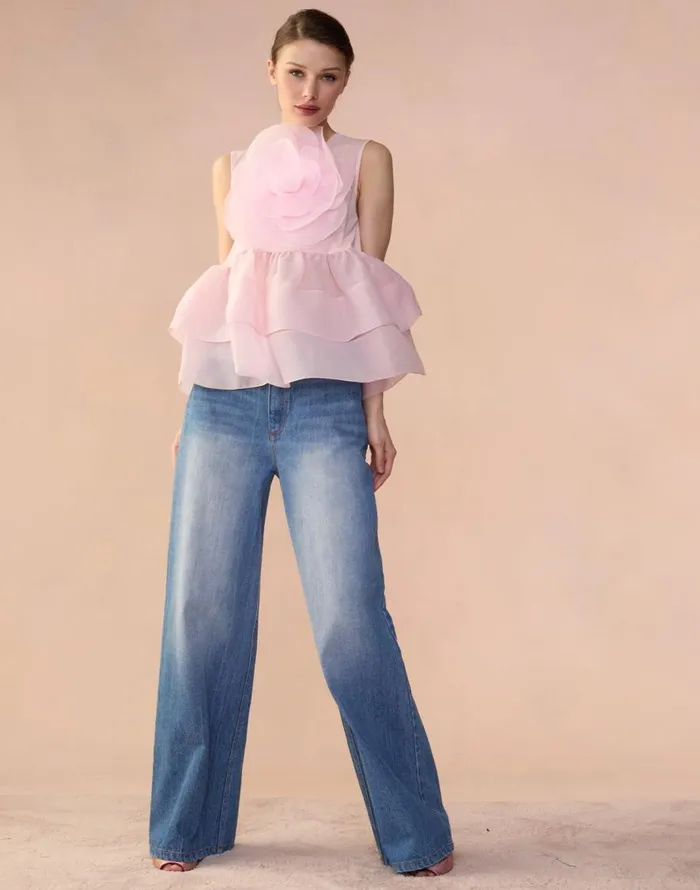 Cynthia Rowley Chloe Organza Flower Top Women Tops Cynthia Rowley Chloe Organza Flower Top Women Tops