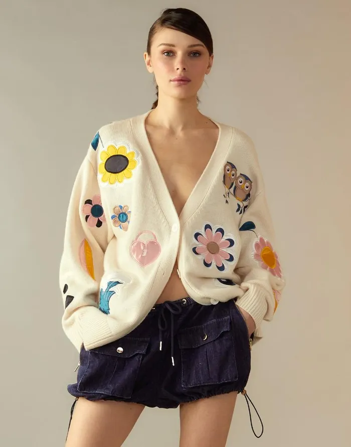 Cynthia Rowley Playful Patchwork Cardigan Women Tops Cynthia Rowley Playful Patchwork Cardigan Women Tops