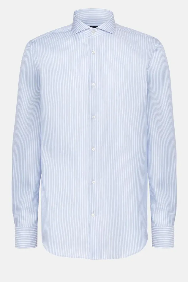 Dress Shirts Men Boggi Milano Regular Fit Sky Blue Striped Dobby Cotton Shirt Light Blu