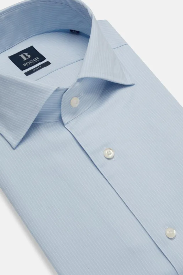Dress Shirts Men Boggi Milano Slim Fit Sky Blue Striped Cotton And Tencel Shirt Light Blu Dress Shirts Men Boggi Milano Slim Fit Sky Blue Striped Cotton And Tencel Shirt Light Blu