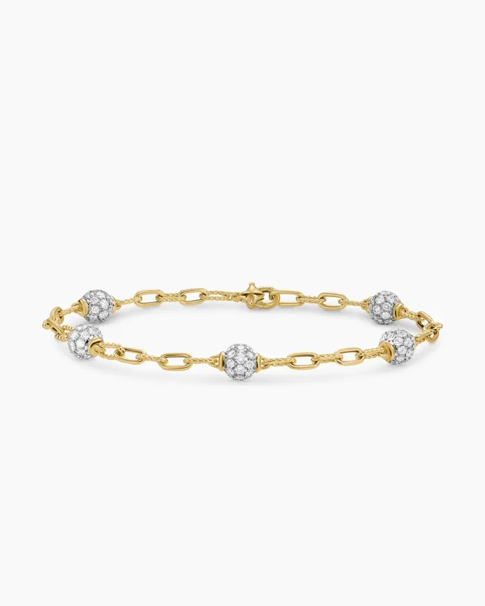 DY Madison Pav Bead Chain Bracelet In 18K Yellow Gold 3mm Women David Yurman Chain DY Madison Pav Bead Chain Bracelet In 18K Yellow Gold 3mm Women David Yurman Chain