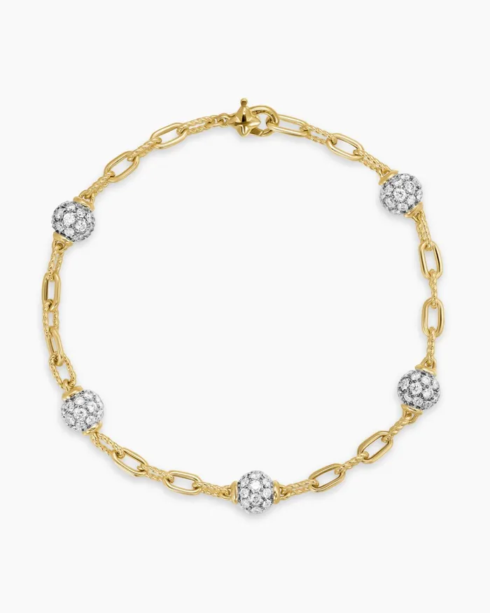 DY Madison Pav Bead Chain Bracelet In 18K Yellow Gold 3mm Women David Yurman Chain DY Madison Pav Bead Chain Bracelet In 18K Yellow Gold 3mm Women David Yurman Chain