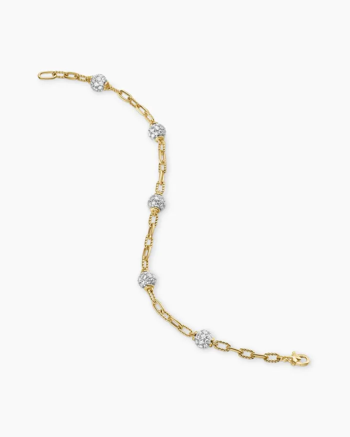 DY Madison Pav Bead Chain Bracelet In 18K Yellow Gold 3mm Women David Yurman Chain DY Madison Pav Bead Chain Bracelet In 18K Yellow Gold 3mm Women David Yurman Chain