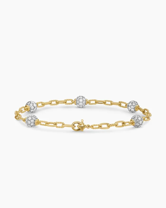 DY Madison Pav Bead Chain Bracelet In 18K Yellow Gold 3mm Women David Yurman Chain DY Madison Pav Bead Chain Bracelet In 18K Yellow Gold 3mm Women David Yurman Chain