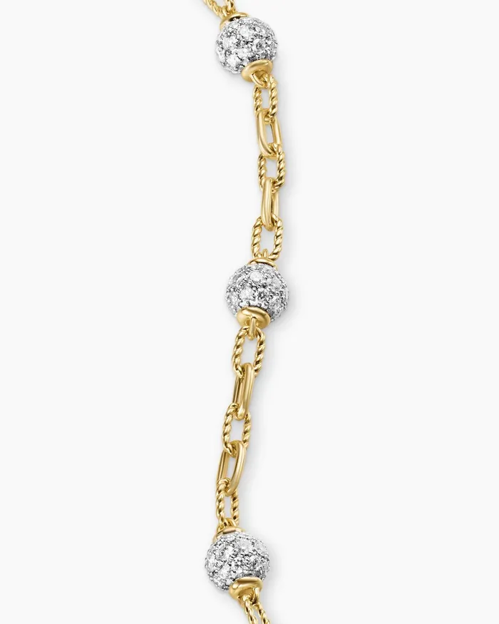 DY Madison Pav Bead Chain Bracelet In 18K Yellow Gold 3mm Women David Yurman Chain DY Madison Pav Bead Chain Bracelet In 18K Yellow Gold 3mm Women David Yurman Chain