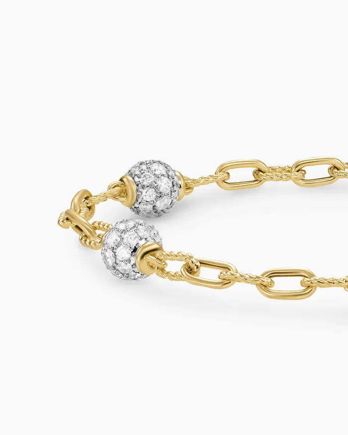 DY Madison Pav Bead Chain Bracelet In 18K Yellow Gold 3mm Women David Yurman Chain DY Madison Pav Bead Chain Bracelet In 18K Yellow Gold 3mm Women David Yurman Chain