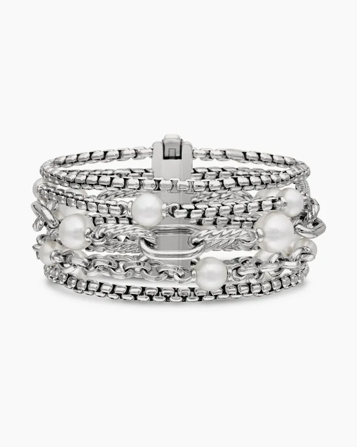 DY Madison Pearl Multi Row Chain Bracelet In Sterling Silver With Pearls 257mm Women David Yurman Chain DY Madison Pearl Multi Row Chain Bracelet In Sterling Silver With Pearls 257mm Women David Yurman Chain